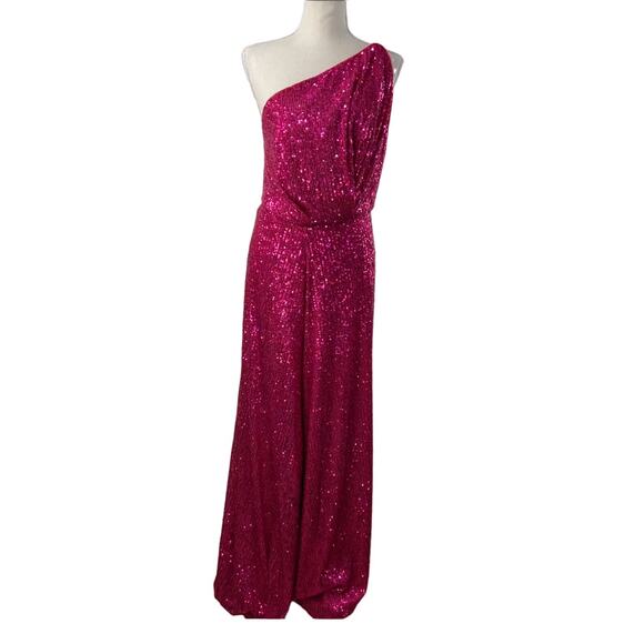 Anthropologie Zunilda Gutierrez Sequin Jumpsuit Pink Wide Leg Special Occassion - Picture 2 of 13